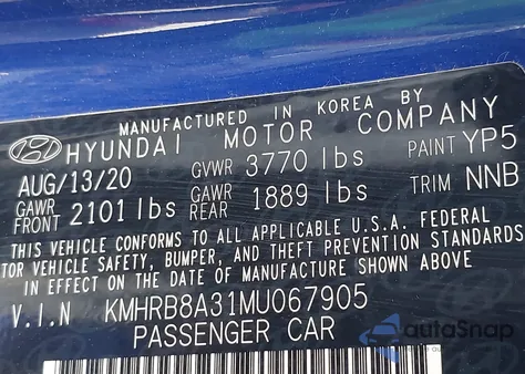 2021 Hyundai Venue Se from USA, damaged, VIN KMHRB8A31MU067905